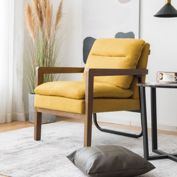 Single Sofa Chair With Extra Thick Padded Backrest And Seat Cushion Yellow Hv10168Og By Cw