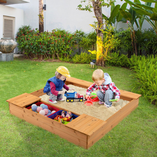 Kids Wooden Sandbox With Bench Seats And Storage Boxes Ts10036 By Cw