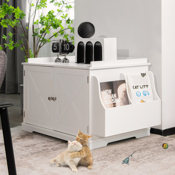 Large Wooden Cat Litter Box Enclosure With The Storage Rack White Pv10007Wh By Cw