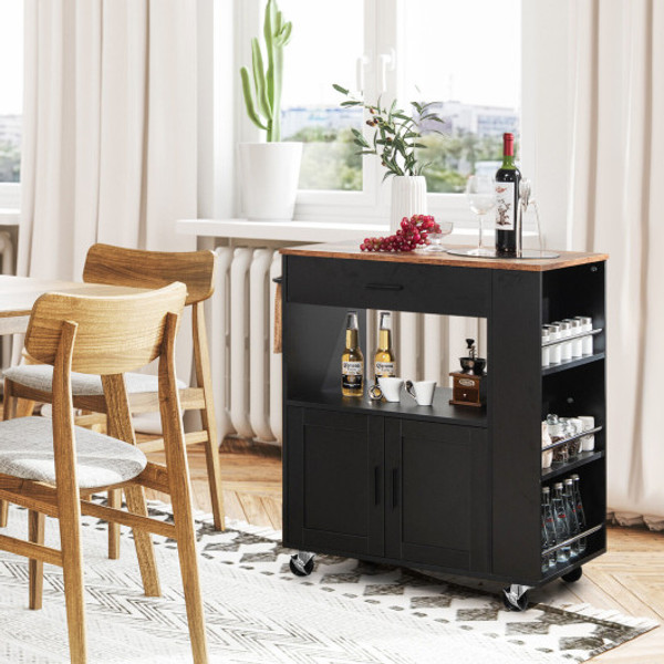 Rolling Kitchen Trolley With 3 Spice Racks Drawer And Open Shelf Black Kc53798Bk By Cw