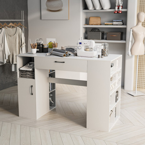 Counter Height Sewing Craft Table Computer Desk With Adjustable Shelves And Drawer White Hw66213Wh By Cw