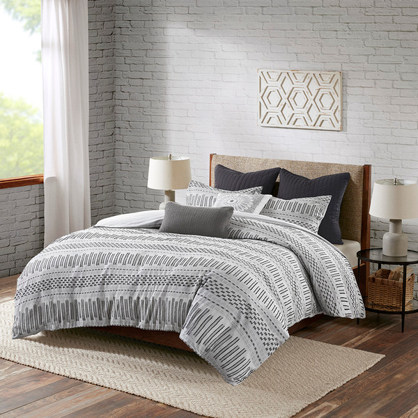 Olliix Ii12 1103 Inkivy Rhea 100 Cotton Jacquard Duvet Cover Mini Set King Cal King Grey