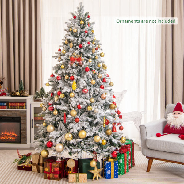 4 5 6 7 Feet Flocked Christmas Tree With Warm White Led Lights 7 Ft Cm23570Us By Cw