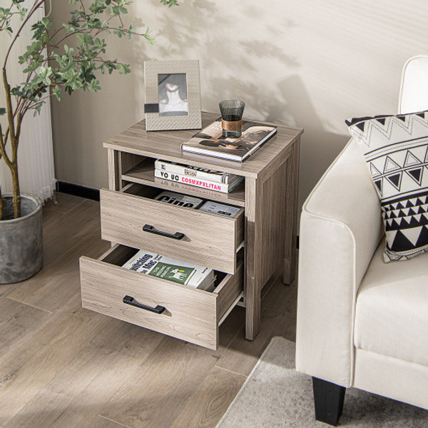 Modern Wood Grain Nightstand With Cable Hole And Open Compartment Natural Hu10304Na By Cw