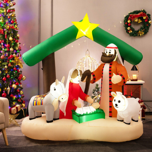6 7 Feet Christmas Inflatable Nativity Scene With Led Lights Cm24098Us By Cw