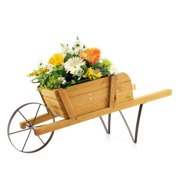 Wooden Wagon Planter With 9 Magnetic Accessories For Garden Yard Walnut Ta10022Cf By Cw