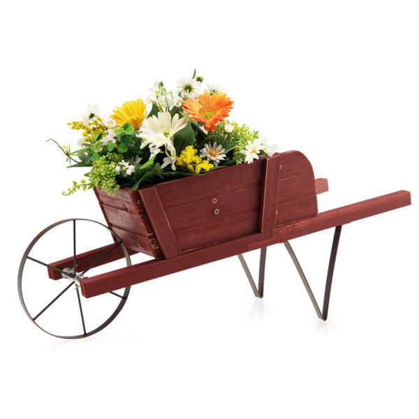 Wooden Wagon Planter With 9 Magnetic Accessories For Garden Yard Red Ta10022Re By Cw