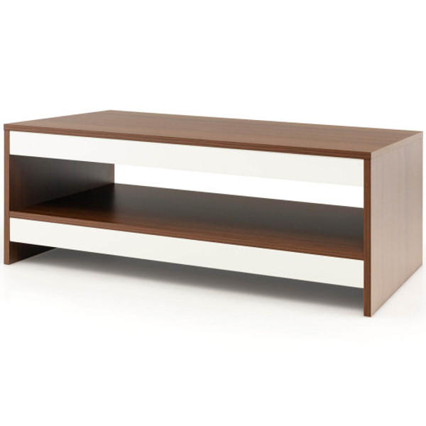 37 Inch 2 Tier Rectangle Wooden Coffee Table With Storage Shelf Wulnat Jv10658Bn By Cw