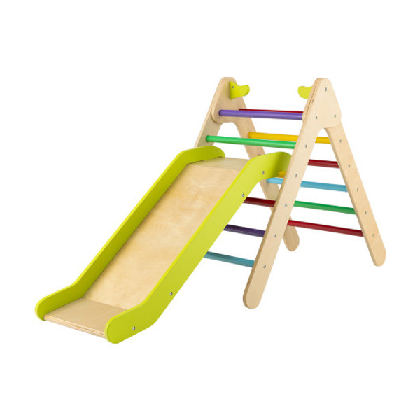 2 In 1 Wooden Triangle Climber Set With Gradient Adjustable Slide Multicolor Ts10051Cl By Cw