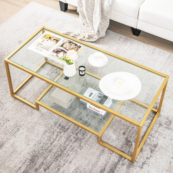 Modern 2 Tier Rectangular Coffee Table With Glass Table Top Golden Jv11924Gd By Cw
