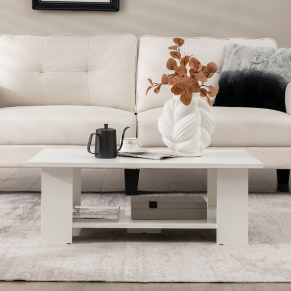 Large 36 Inch 2 Tier Wooden Modern Coffee Table With Storage Shelf White Jv10693Wh By Cw