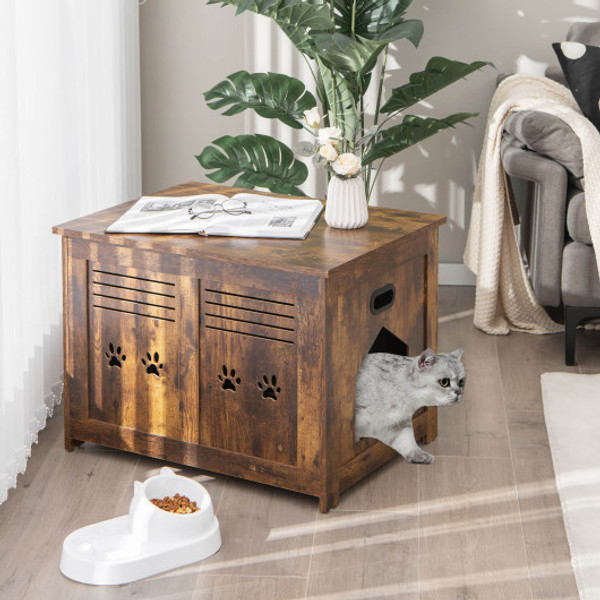 Flip Top Hidden Cat Washroom Bench With Side Entrance Brown Pv10036Cf By Cw