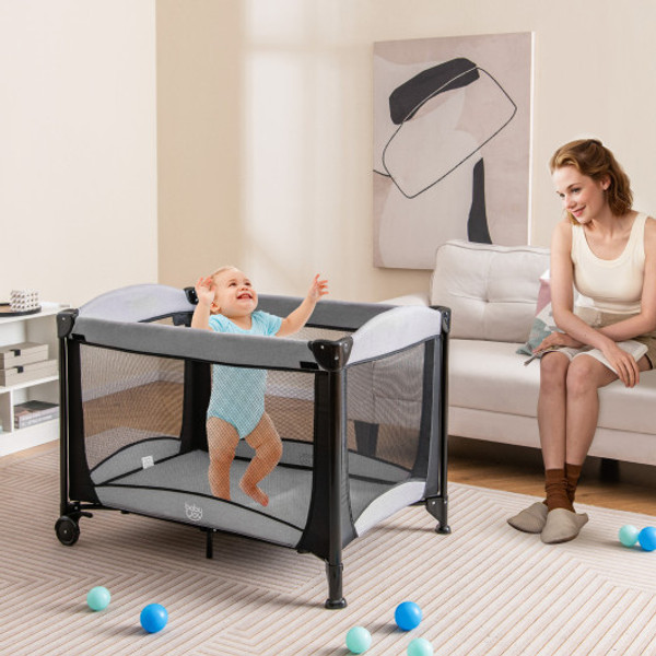 5 In 1 Portable Baby Playard With Cradle And Storage Basket Black Bc10071Dk By Cw