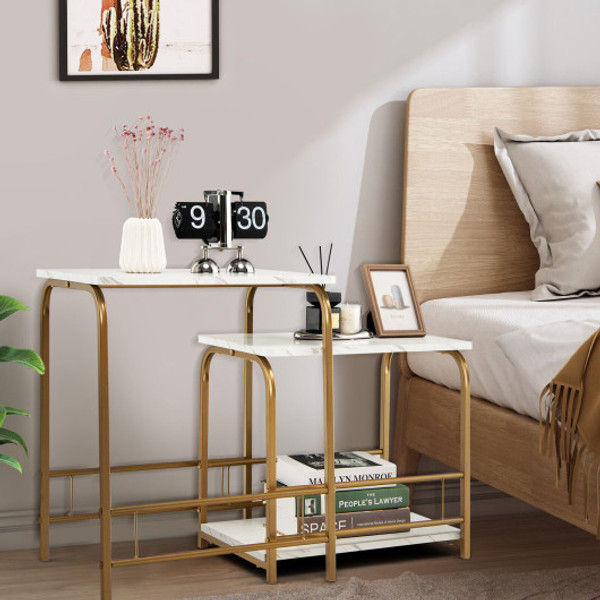 2 Pieces Faux Marble Nesting Table For Small Space White Jv10485Wh By Cw