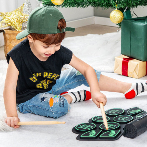 Electronic Drum Set With 2 Build In Stereo Speakers For Kids Green Mu10093Us Gn By Cw