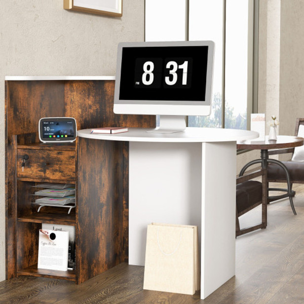 Front Reception Office Desk With Open Shelf And Lockable Drawer Rustic Brown Cb10404 By Cw