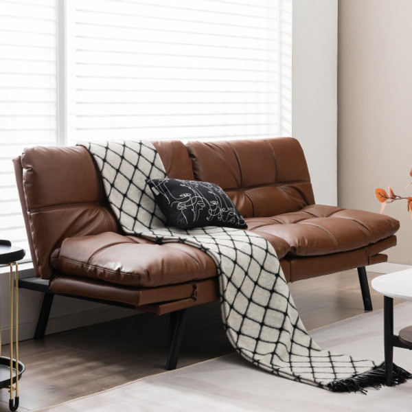 Convertible Memory Foam Futon Sofa Bed With Adjustable Armrest Brown Hv10326Bn By Cw