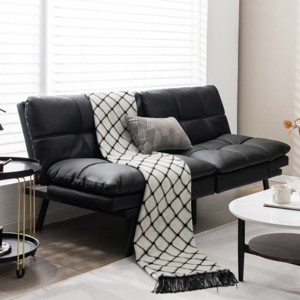 Convertible Memory Foam Futon Sofa Bed With Adjustable Armrest Black Hv10326Dk By Cw