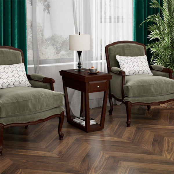 2 Tier Rubber Wood Classic End Table With Drawer And Shelf Jv10537 By Cw