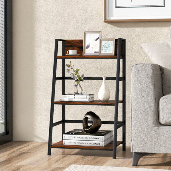 3 Tier Ladder Industrial Bookshelf With Metal Frame Hw67104Cf By Cw
