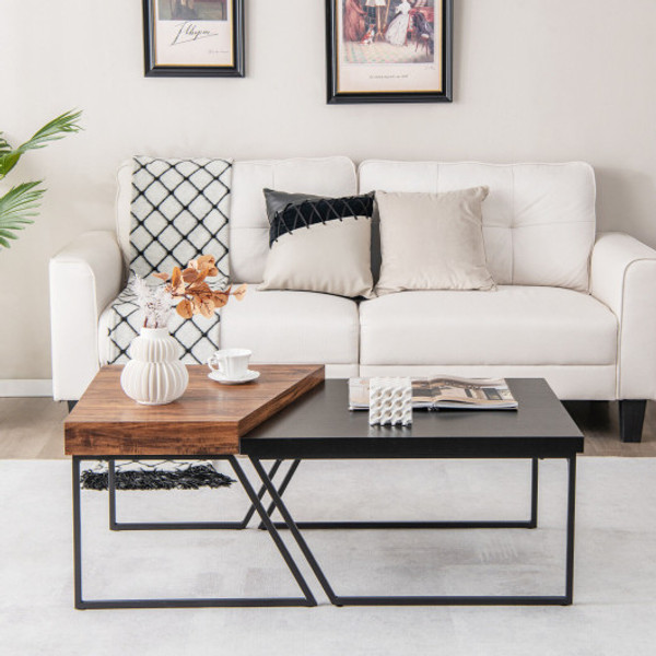 Coffee Table Set Of 2 With Powder Coated Metal Legs Black Jv10516Bk By Cw