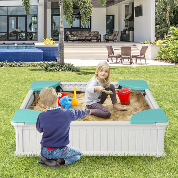 Kids Outdoor Sandbox With Oxford Cover And 4 Corner Seats White Tp10087Wh By Cw