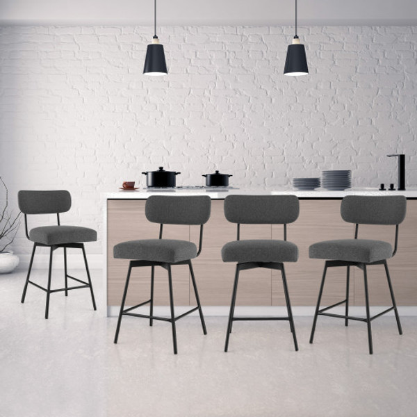 25 Inch 2 Piece Modern Upholstered Bar Stools With Back And Footrests Gray Jv10676Gr 2 By Cw
