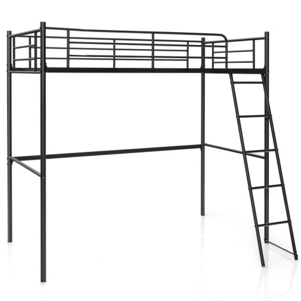 Twin Metal Loft Bed With Ladderand High Guard Rails Hu10221Dk By Cw