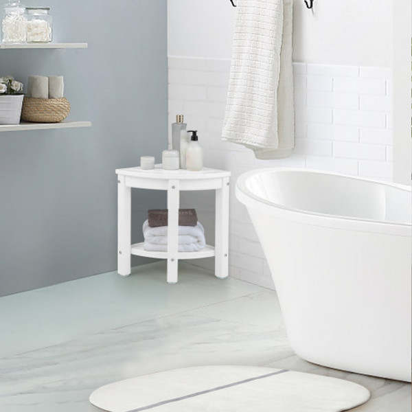 Heavy Duty Corner Shower Bench Stool With Storage Shelf For Shaving Legs White Ba7860Wh By Cw