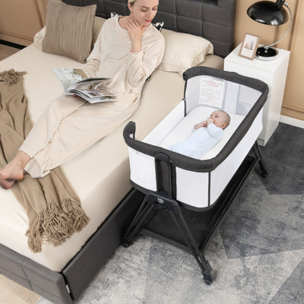 Portable Bedside Sleeper For Baby With 7 Adjustable Heights Black Bc10119Dk By Cw