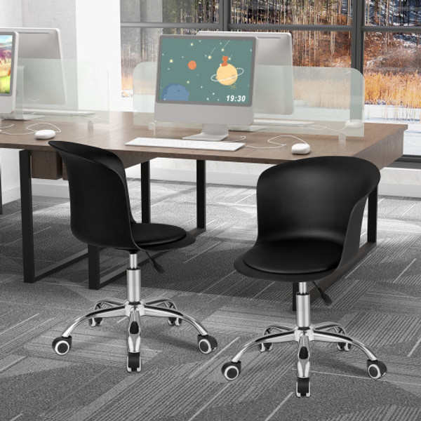 Set Of 2 Office Desk Chair With Ergonomic Backrest And Soft Padded Pu Leather Seat Black Hv10329Dk 2 By Cw