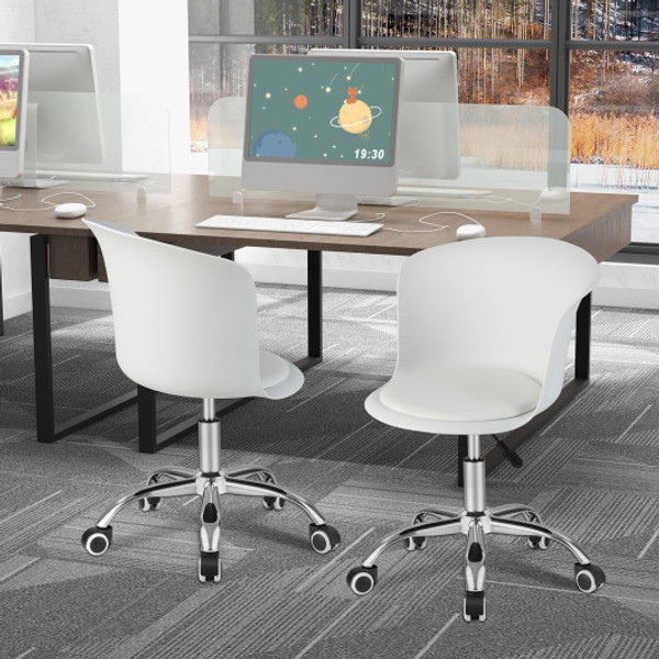 Set Of 2 Office Desk Chair With Ergonomic Backrest And Soft Padded Pu Leather Seat White Hv10329Wh 2 By Cw