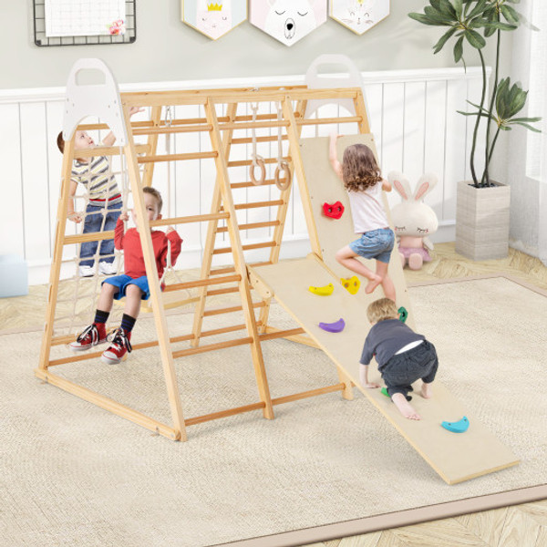 8 In 1 Wooden Jungle Gym Playset With Slide And Monkey Bars Natural Ts10065Na By Cw