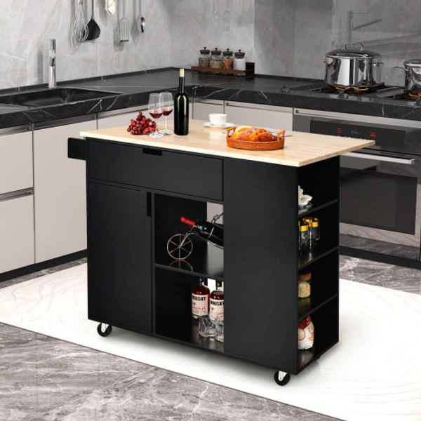 Drop Leaf Kitchen Island With Rubber Wood Top Kc55460Bk By Cw