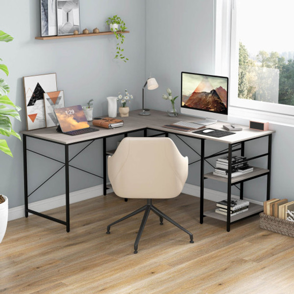 L Shaped Computer Desk With 4 Storage Shelves And Cable Holes Gray Cb10462Gr By Cw