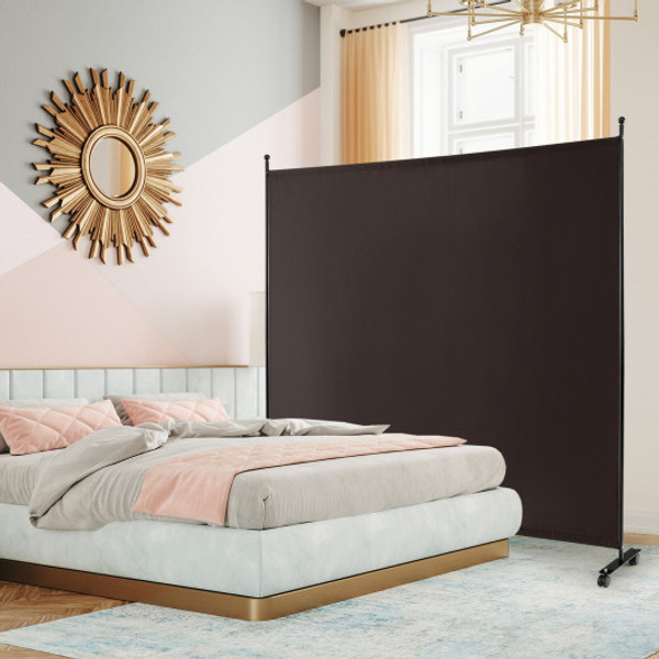 6 Feet Single Panel Rolling Room Divider With Smooth Wheels Brown Jv10722Cf By Cw