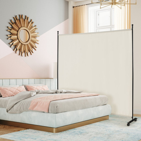 6 Feet Single Panel Rolling Room Divider With Smooth Wheels White Jv10722Wh By Cw
