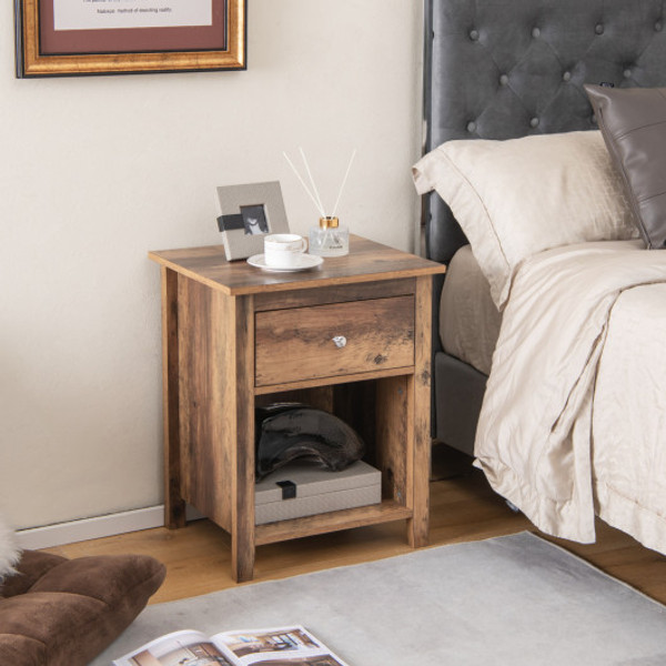 Wooden Nightstand With Slide Out Drawer And Open Shelf Rustic Brown Hw65811Gr By Cw