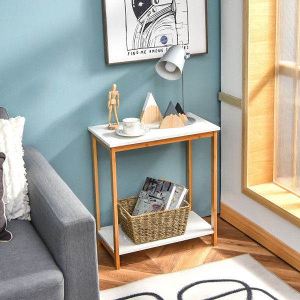 23 Inch Height 2 Tier End Table With Bamboo Frame And Bottom Shelf White Hw66175Wh By Cw