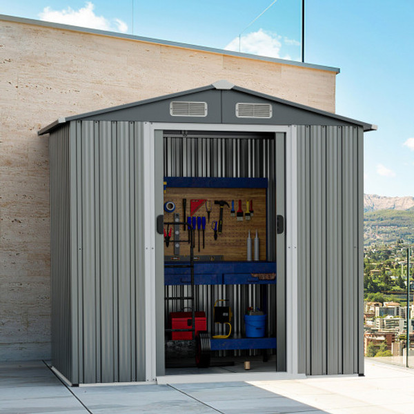 6 X 4 Feet Galvanized Steel Storage Shed With Lockable Sliding Doors Gray Gt3909Ldg By Cw