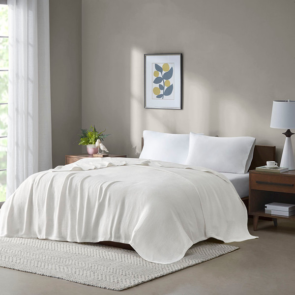 Madison Park Freshspun Basketweave Cotton Blanket Twin Bl51N 0845 By Olliix