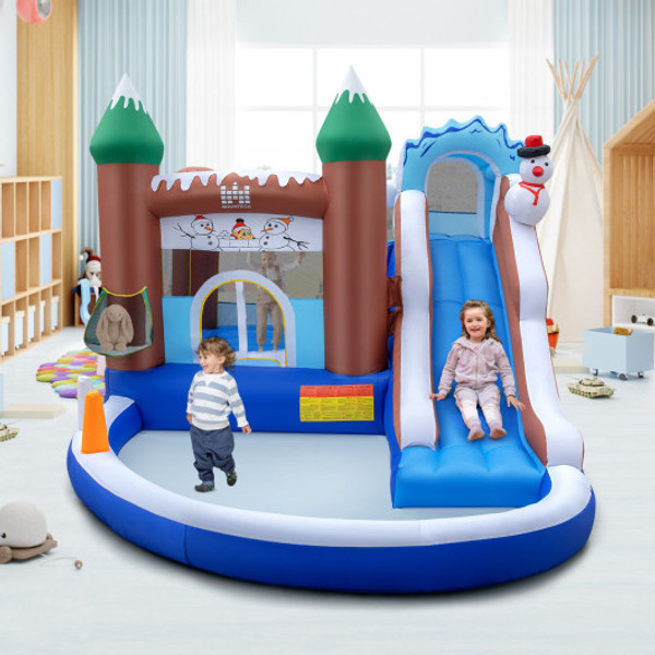 6 In 1 Winter Theme Snowman Inflatable Castle With Slide And Trampoline Without Blower Np10861 By Cw