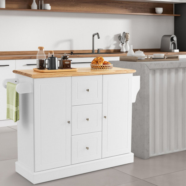 2 Door Large Mobile Kitchen Island Cart With Hidden Wheelsand 3 Drawers White Kc54247Wh By Cw