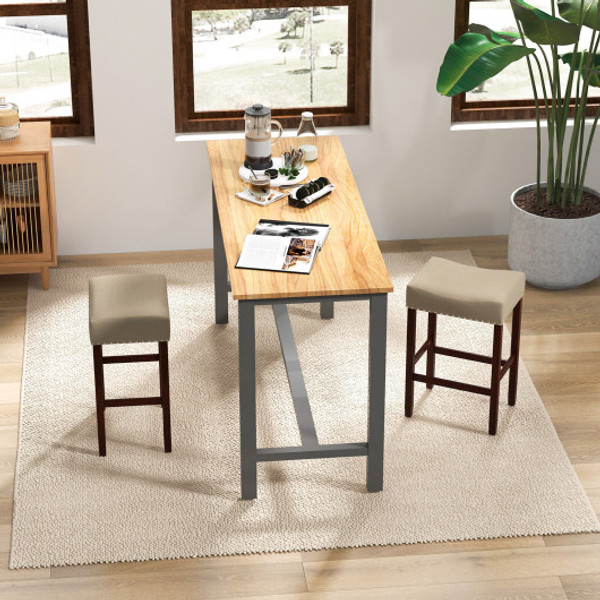 Set Of 2 24 Inch Bar Stool With Curved Seat Cushions Beige Jv10850Be 24 By Cw
