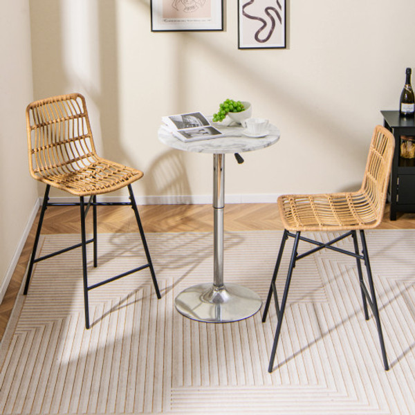 Set Of 2 Rattan Bar Stools With Sturdy Metal Frame Yellow Jv10741Yw 2 By Cw