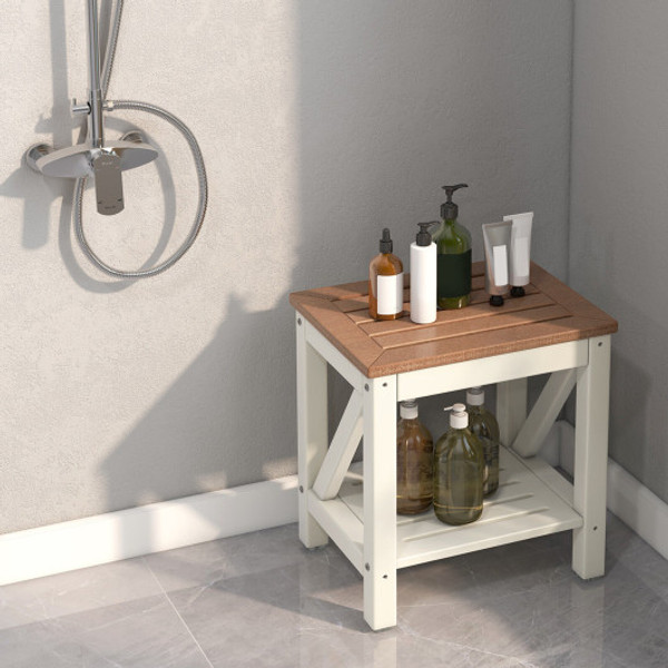 2 Tier Waterproof Shower Bench With Storage Shelf Brown Ba7863Cf By Cw