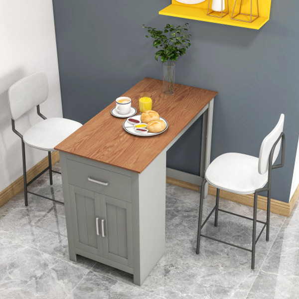 Counter Height Bar Table With Storage Cabinet And Drawer Gray Jv10877Lr By Cw