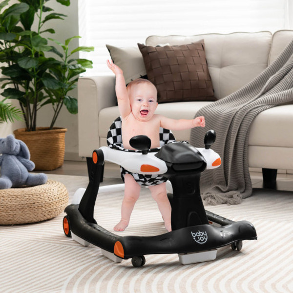 2 In 1 Foldable Activity Push Walker With Adjustable Height Black Bc10022Dk By Cw