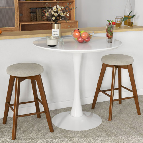 2 Pieces 26 Inch Backless Swivel Barstools With Linen Fabric Seat Beige Jv10855Be By Cw