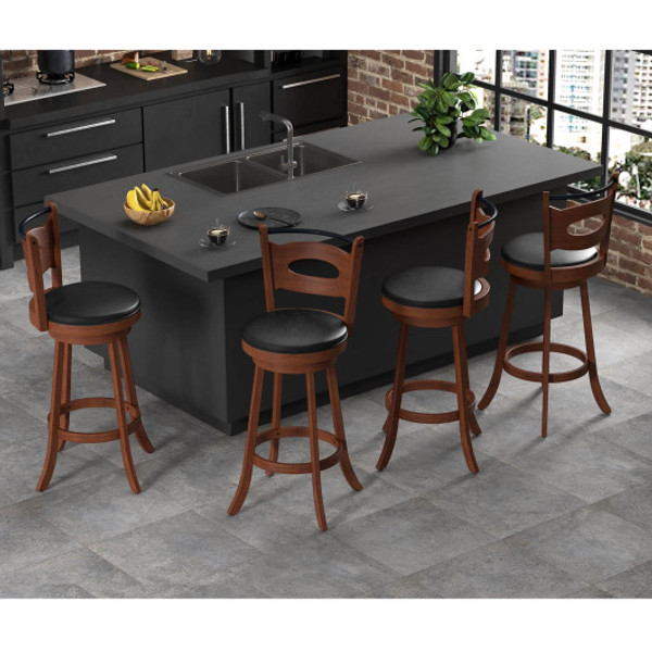 2 Pieces 24 29 Inch Swivel Bar Stools With Curved Backrest And Seat Cushions 29 Inches Jv10875Bn 29 By Cw
